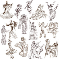 Fototapeta na wymiar Dancing people around the World 1 - hand drawings