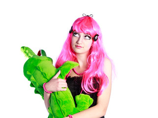 Teenager mit pinken Haaren Manga