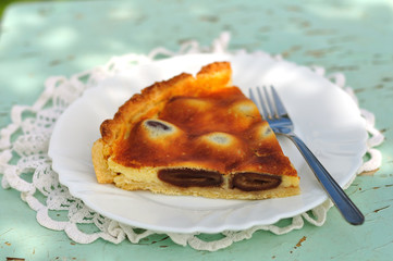 A piece of Italian date and mascarpone tart