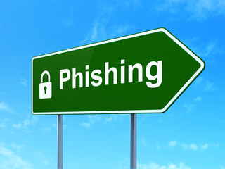Safety concept: Phishing and Closed Padlock on road sign