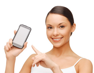 happy woman with smartphone