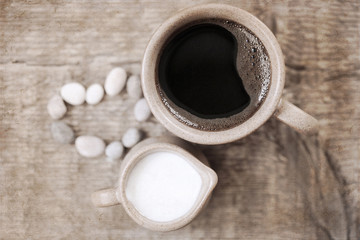 Artwork in retro style, coffee and milk