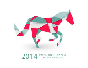 Deurstickers Geometrische dieren Chinees Nieuwjaar van de illustratie van de paard abstracte driehoek.