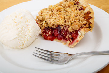 Cherry Pie with Ice Cream and Fork