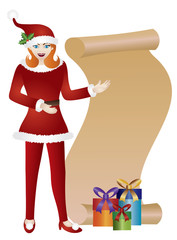 Girl Santa with Scroll List Illustration