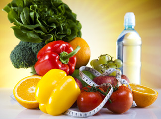 Food and measure tape ,fitness, sunset