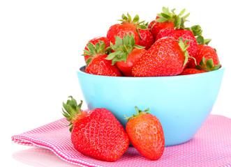 Fresh strawberry in bowl isolated on white