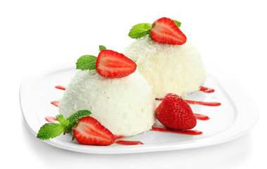 Delicious coconut cakes isolated on white