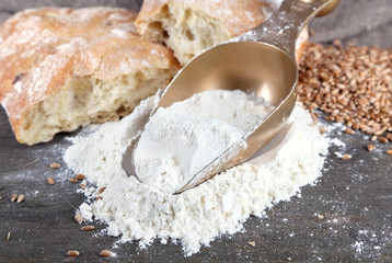 The wholemeal flour in scoop