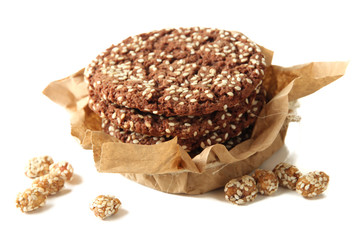 Homemade cookies with sesame seeds, isolated on white
