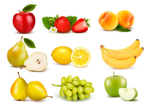 Big group of different fruit. Vector.