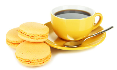 Coffee and macaroons isolated on white