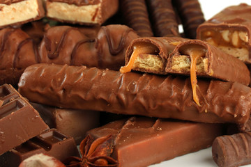 Delicious chocolate bars close up