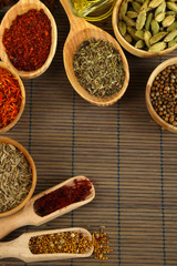 Many different spices and fragrant herbs