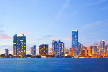 Obraz premium City of Miami Florida, colorful night panorama