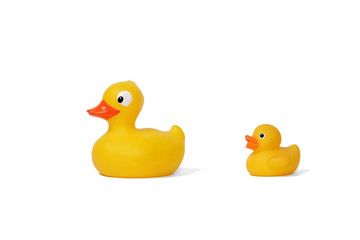 rubber mother duck and a small duckling