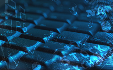 Keyboard with glowing business icons