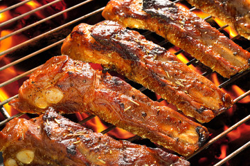 grilled pork spare ribs on the grill.