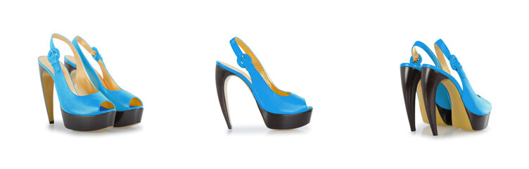 Composite photo of woman shoes isolated on white