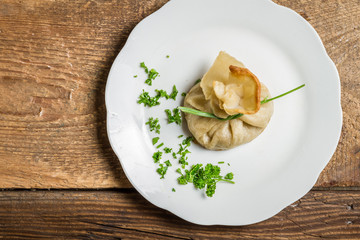 Unusual dumplings made of mushrooms with parsley