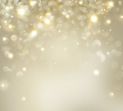 Christmas. Golden Holiday Background With Blinking Stars