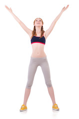 Young woman doing exercises on white