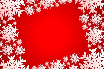 red christmas frame with white snowflakes