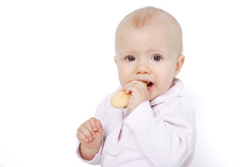 dziecko jedzące biszkopta - obrazy, fototapety, plakaty