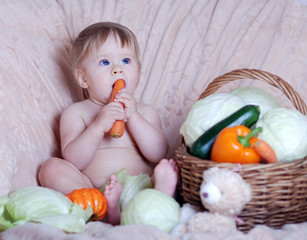 little baby  girl eating vegetables