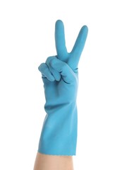 Blue glove on hand shows two.