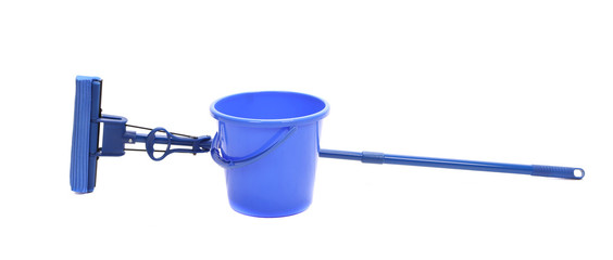 Blue bucket with sponge mop.