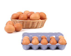 Egg Basket and blue carton box with eggs