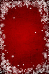 red christmas background with white snowflakes frame