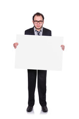 man holding placard