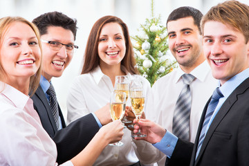 Business partners toast champagne company event celebration
