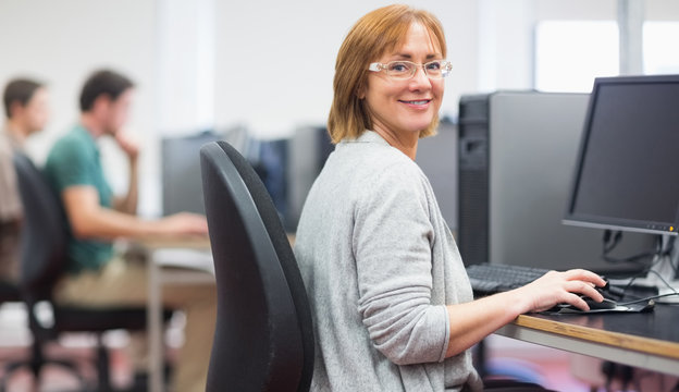 Mature students in the computer room