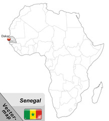 Inselkarte von Senegal mit Hauptstädten in Grau