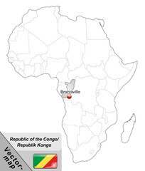 Inselkarte von Kongo-Republik mit Hauptstädten in Grau