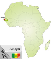 Inselkarte von Senegal mit Hauptstädten in Grün