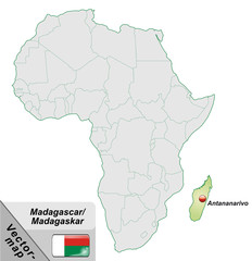 Inselkarte von Madagaskar mit Hauptstädten in Pastelgrün
