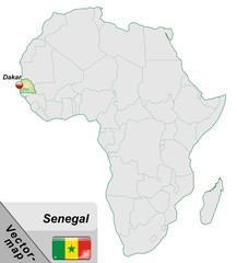 Inselkarte von Senegal mit Hauptstädten in Pastelgrün