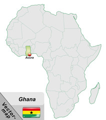 Inselkarte von Ghana mit Hauptstädten in Pastelgrün