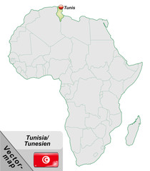 Inselkarte von Tunesien mit Hauptstädten in Pastelgrün
