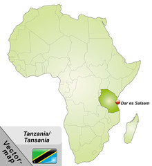 Inselkarte von Tansania mit Hauptstädten in Grün