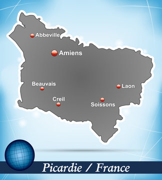 Inselkarte von Picardie Abstrakter Hintergrund in Blau