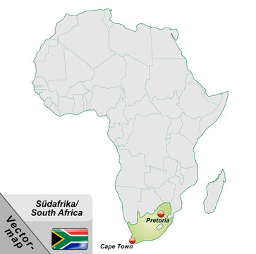 Inselkarte von Suedafrika mit Hauptstädten in Pastelgrün