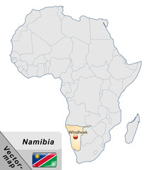 Inselkarte von Namibia mit Hauptstädten in Pastelorange