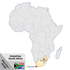 Inselkarte von Suedafrika mit Hauptstädten in Pastelorange