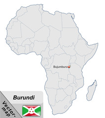 Inselkarte von Burundi mit Hauptstädten in Pastelorange