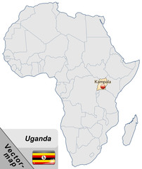 Inselkarte von Uganda mit Hauptstädten in Pastelorange